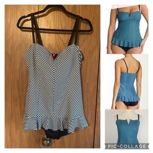 SPANX Black & White Striped Slimming Swim Dress